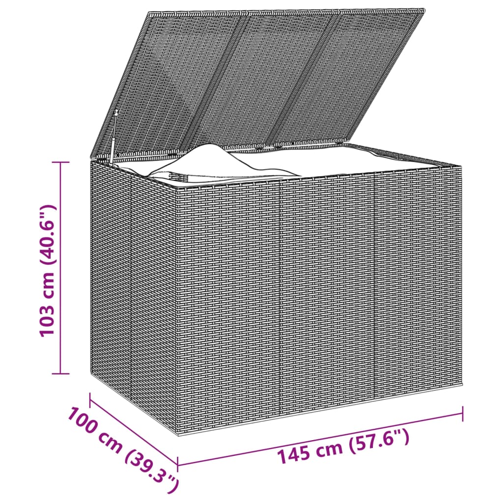 vidaXL Vrtna škatla za blazine PE ratan 145x100x103 cm siva
