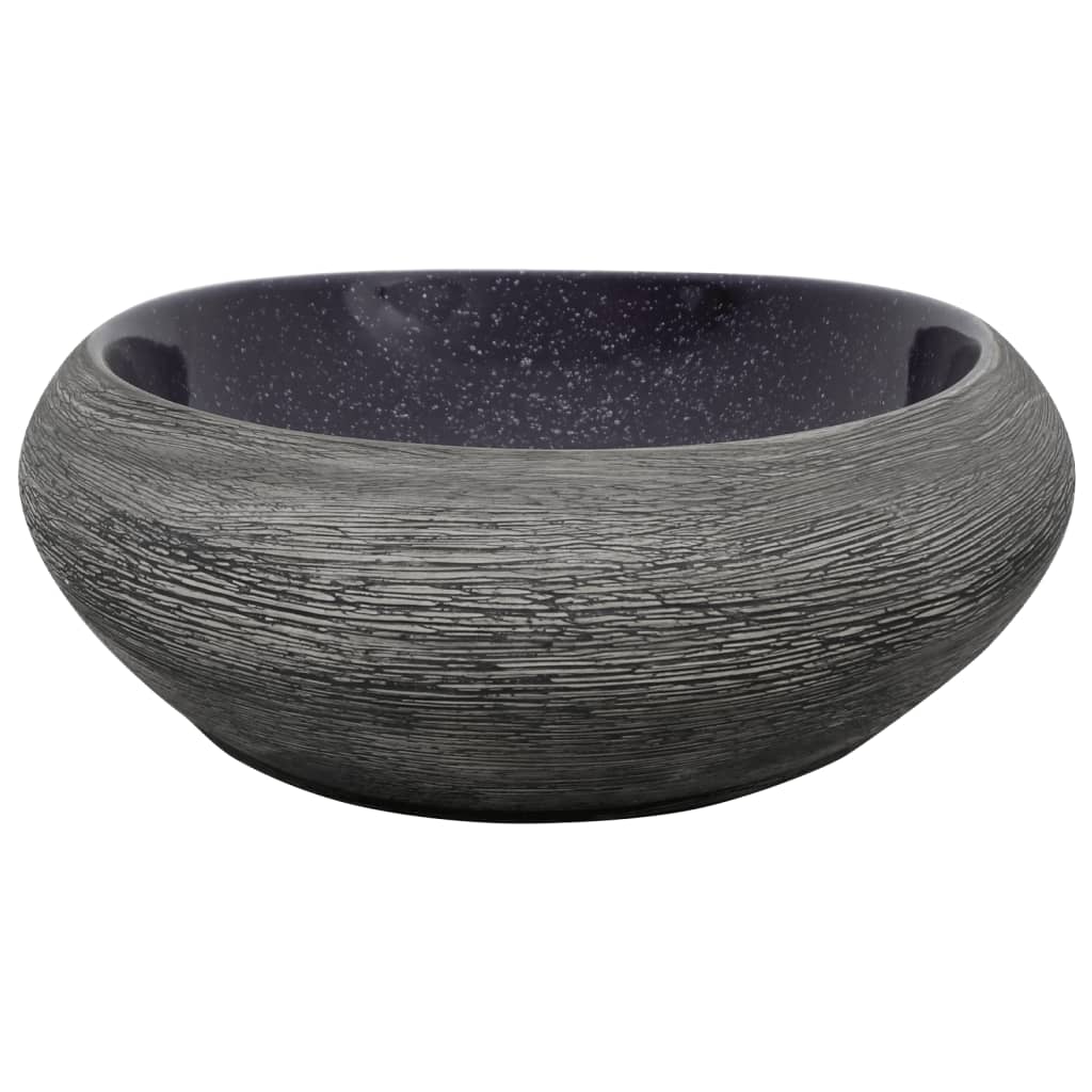 vidaXL Nadpultni umivalnik vijoličen in siv ovalen 59x40x14cm keramika