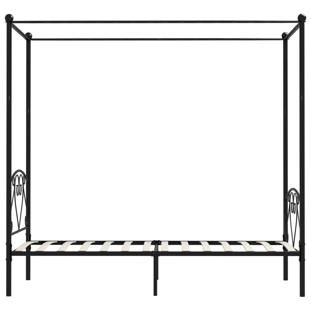 vidaXL Posteljni okvir z ogrodjem za baldahin črn kovinski 120x200 cm