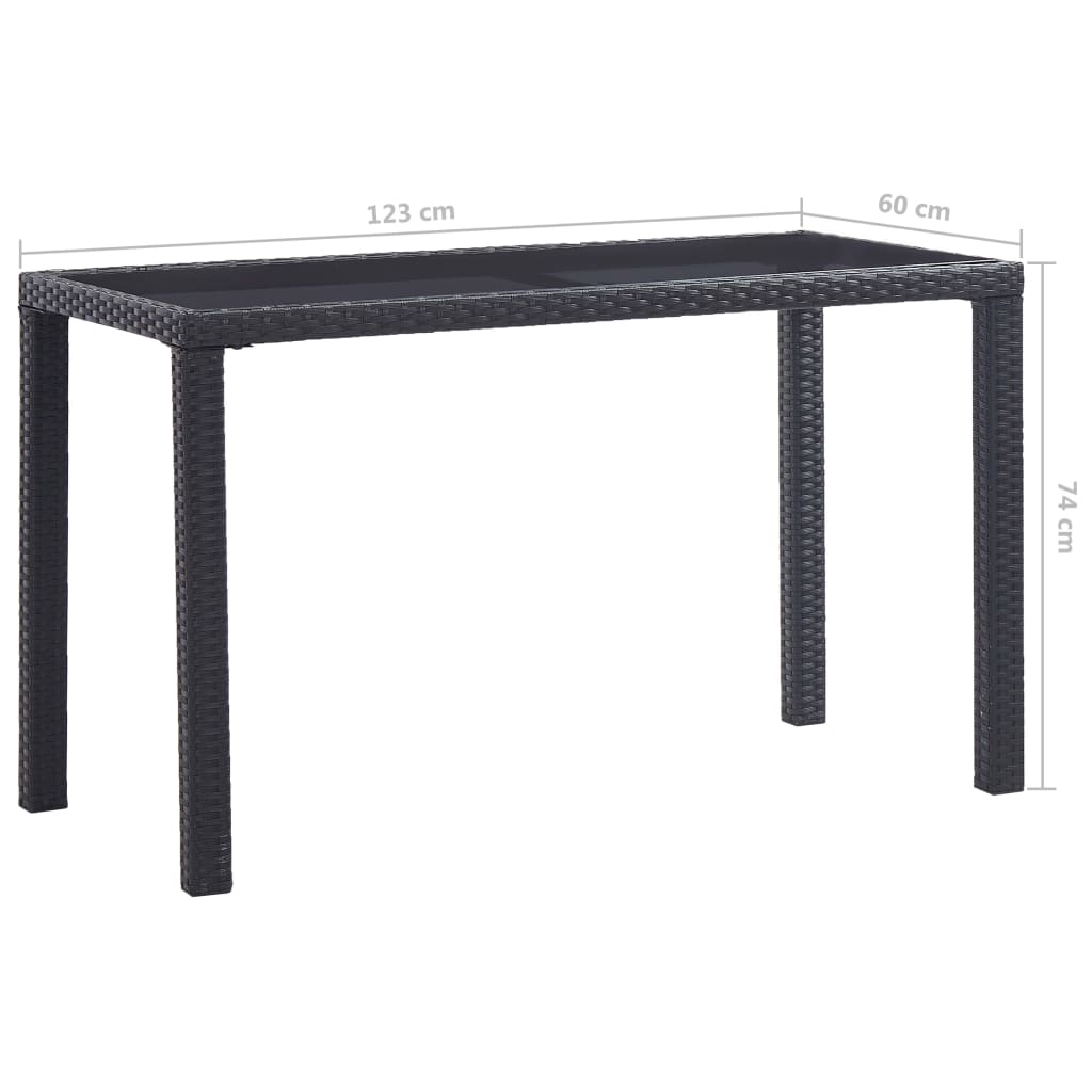 vidaXL Vrtna miza črna 123x60x74 cm poli ratan