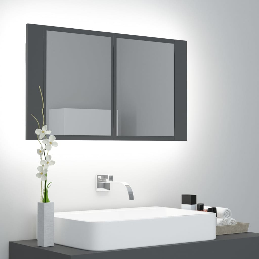 vidaXL LED kopalniška omarica z ogledalom siva 80x12x45 cm akril
