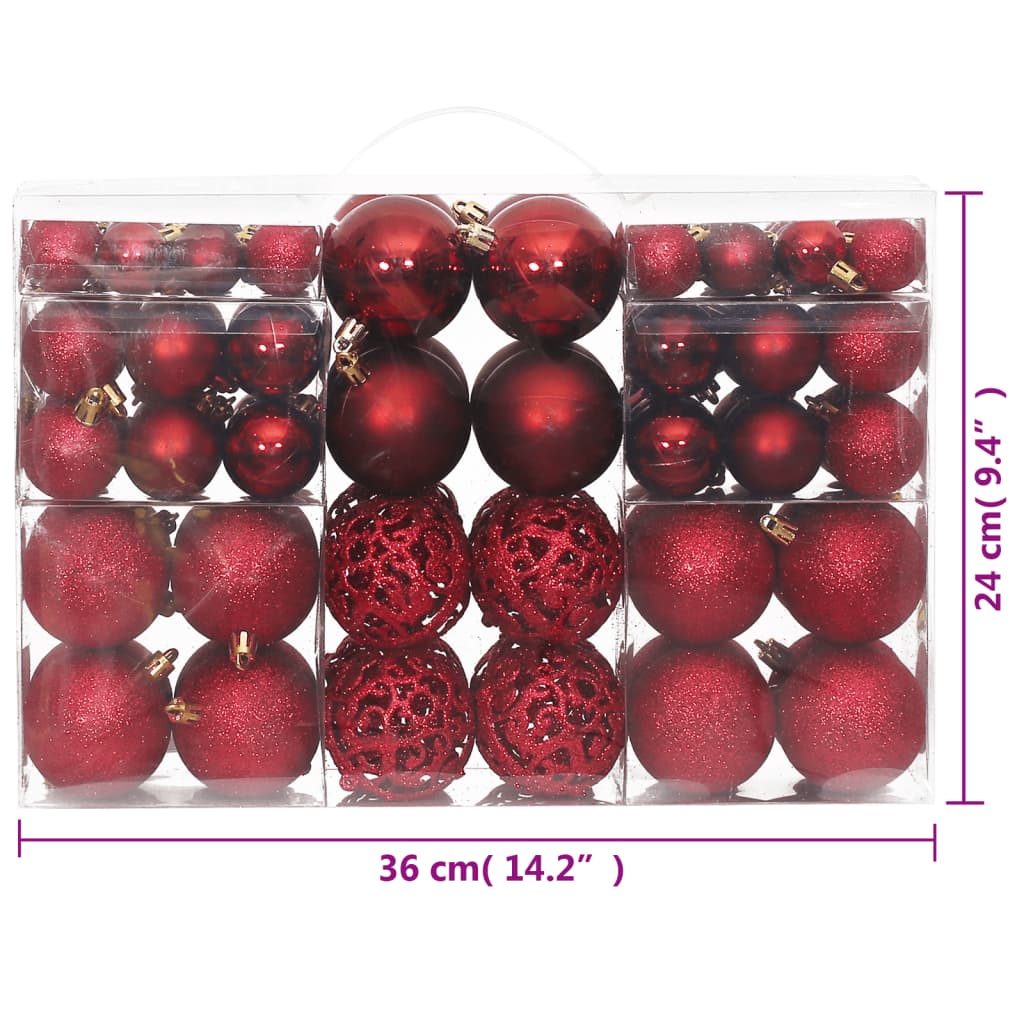 vidaXL Božične bunkice 100 kosov vinsko rdeče 3 / 4 / 6 cm