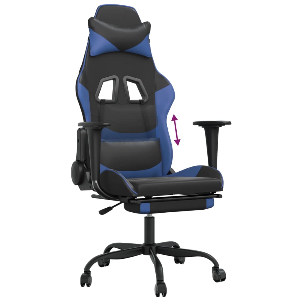vidaXL Igralni stol z oporo za noge črno in modro umetno usnje