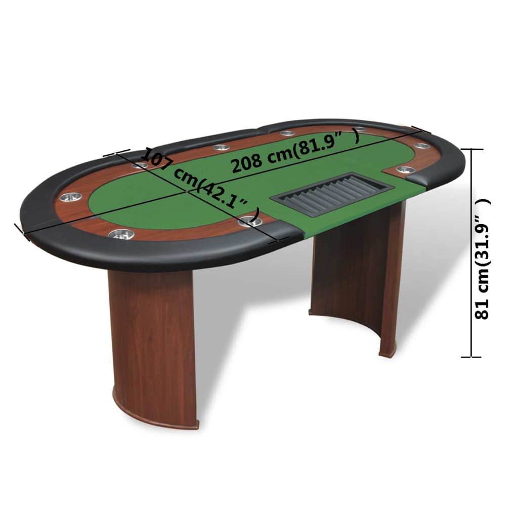 vidaXL Poker miza za 10 oseb z delivcem in držalom za žetone zelena