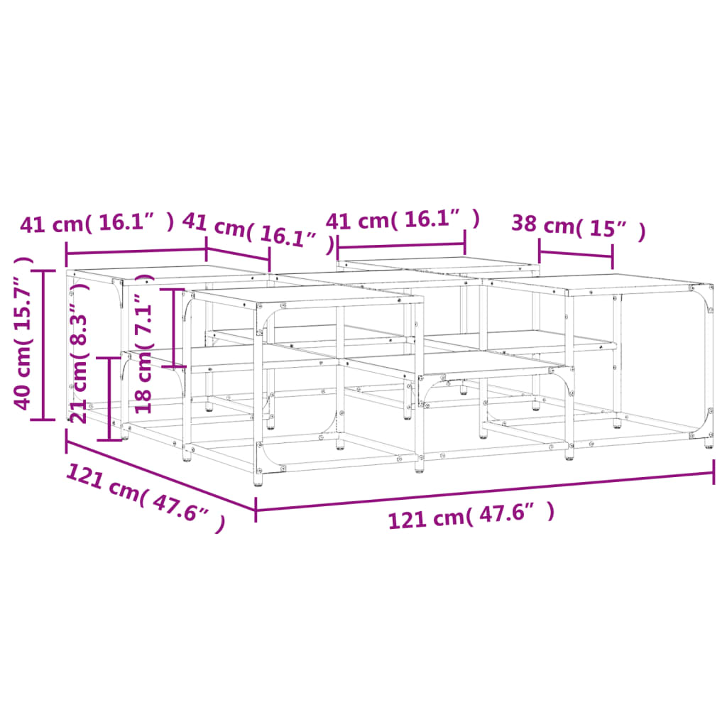 vidaXL Klubska mizica rjavi hrast 121x121x40 cm inženirski les