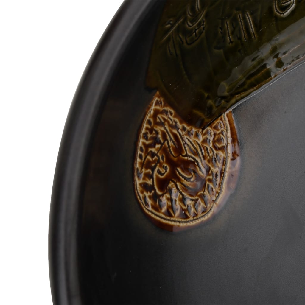 vidaXL Nadpultni umivalnik črn okrogel Φ41x14 cm keramika