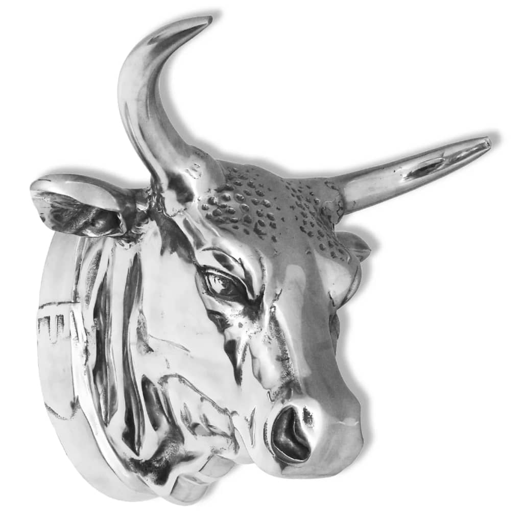 vidaXL Stenska dekorativna kravja glava aluminij srebrna