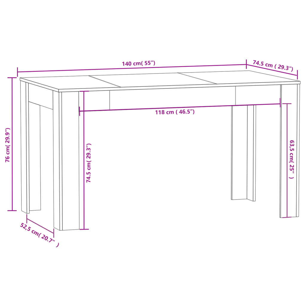vidaXL Jedilna miza rjavi hrast 140x74,5x76 cm konstruiran les