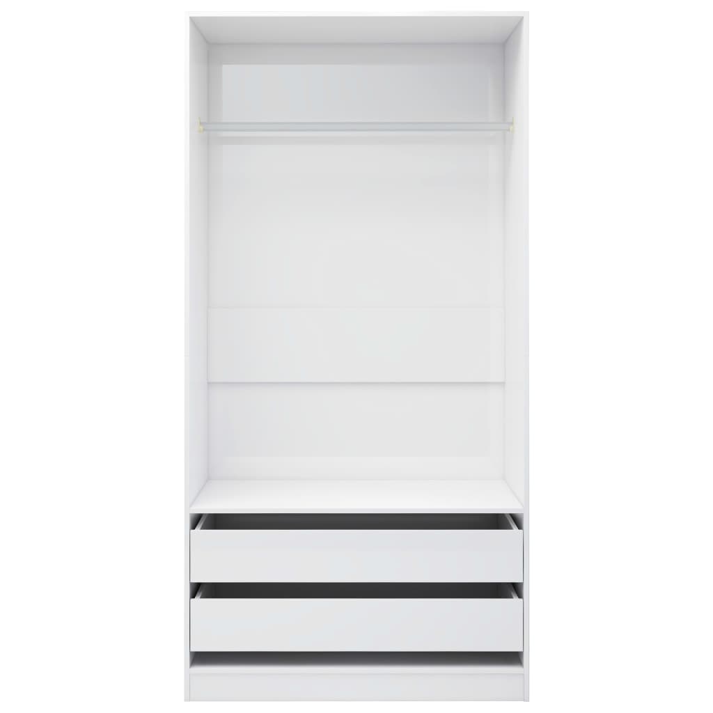 vidaXL Garderobna omara visok sijaj bela 100x50x200 cm iverna plošča