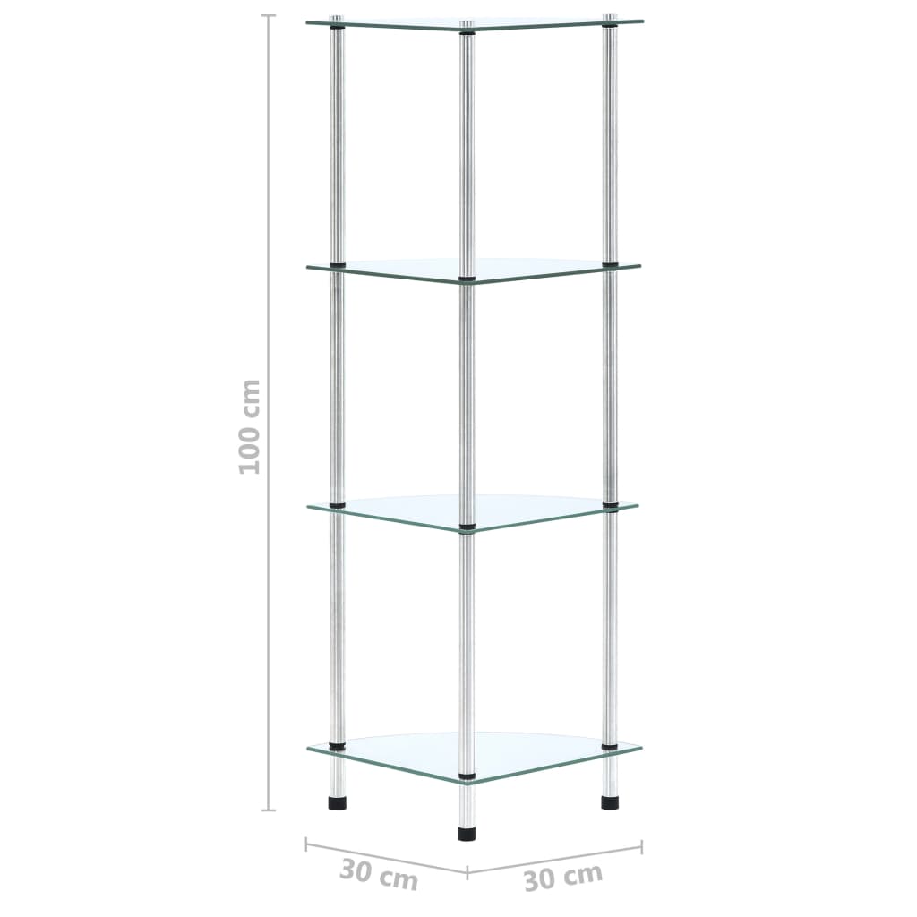 vidaXL Polica 4-nadstropna prozorna 30x30x100 cm kaljeno steklo