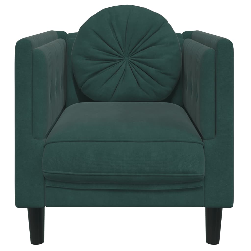 vidaXL Fotelj z blazino temno zelen žamet