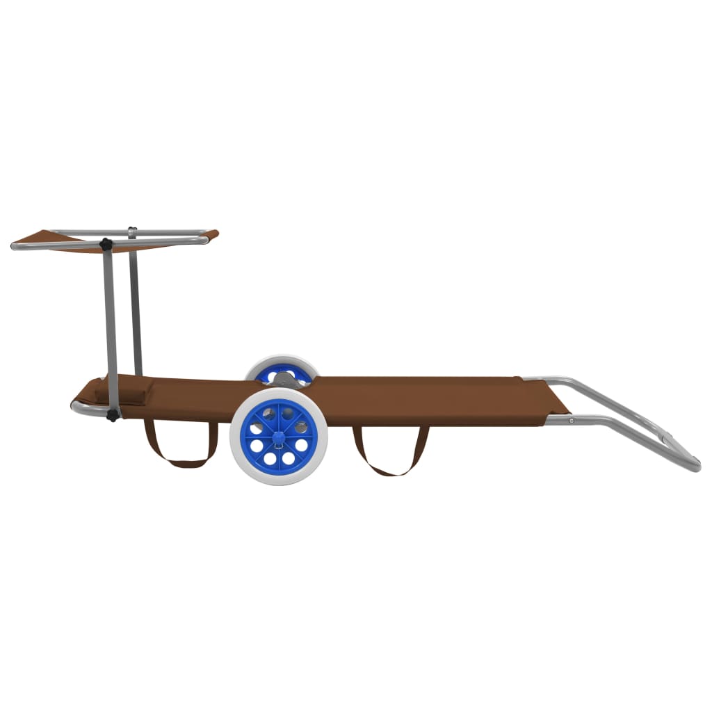 vidaXL Zložljiv ležalnik s streho in kolesi jeklo taupe