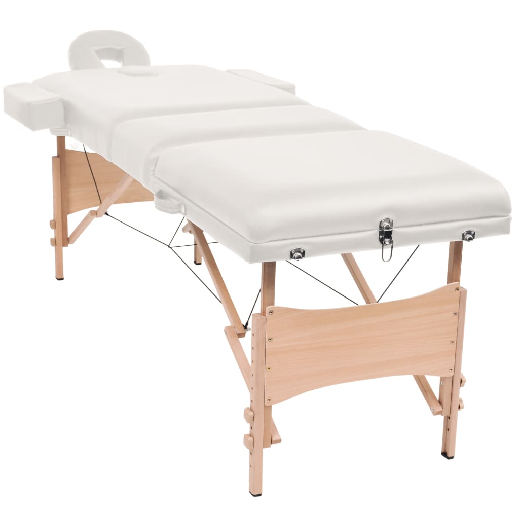 vidaXL 3-conska zložljiva masažna miza in stolček debeline 10 cm bela