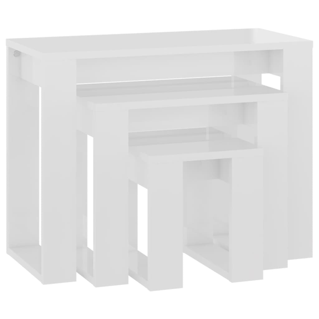vidaXL Komplet mizic 3-delni visok sijaj bel konstruiran les