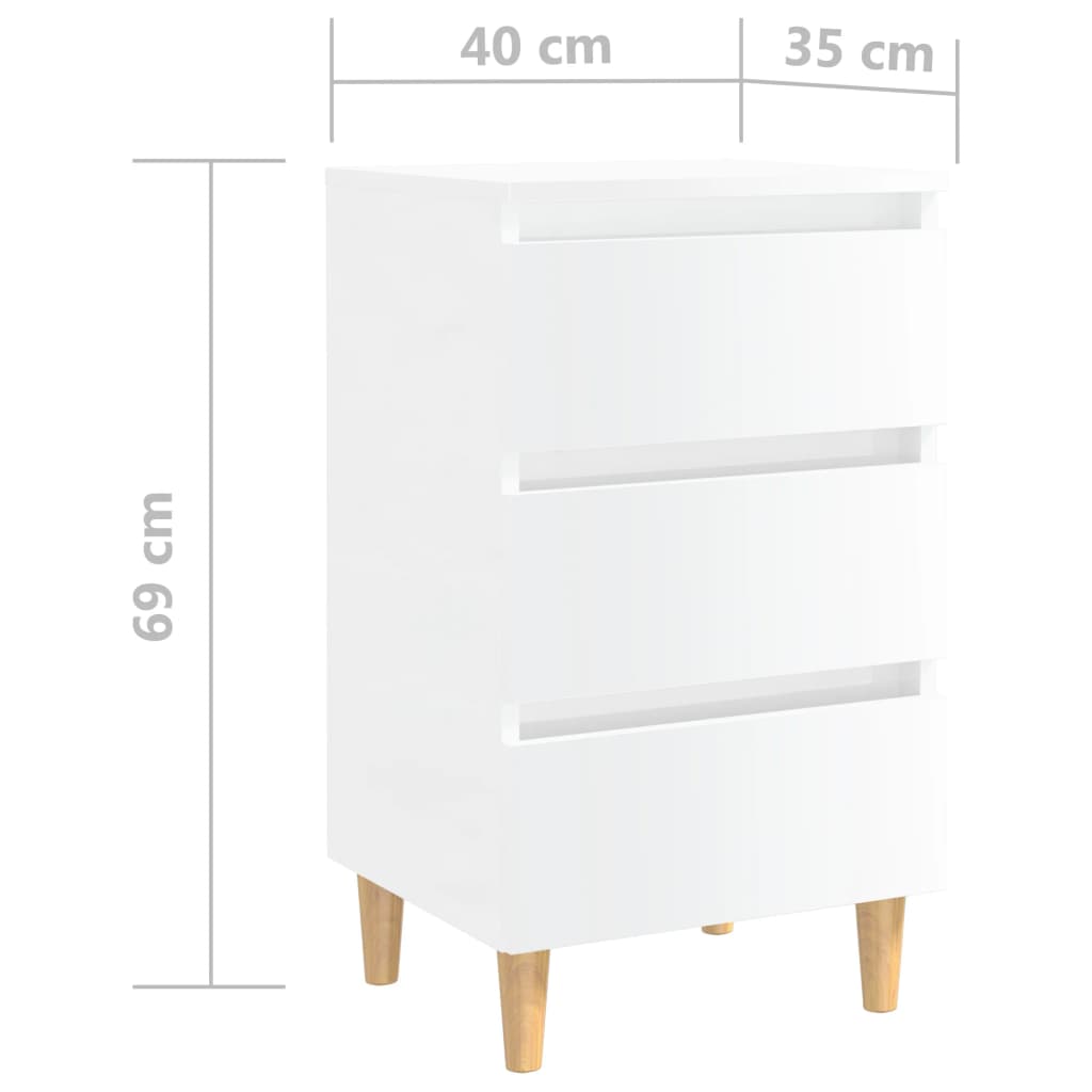 vidaXL Nočna omarica z lesenimi nogami visok sijaj bela 40x35x69 cm