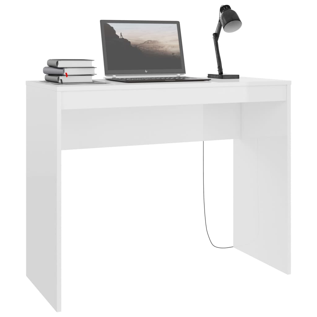 vidaXL Pisalna miza visok sijaj bela 90x40x72 cm inženirski les