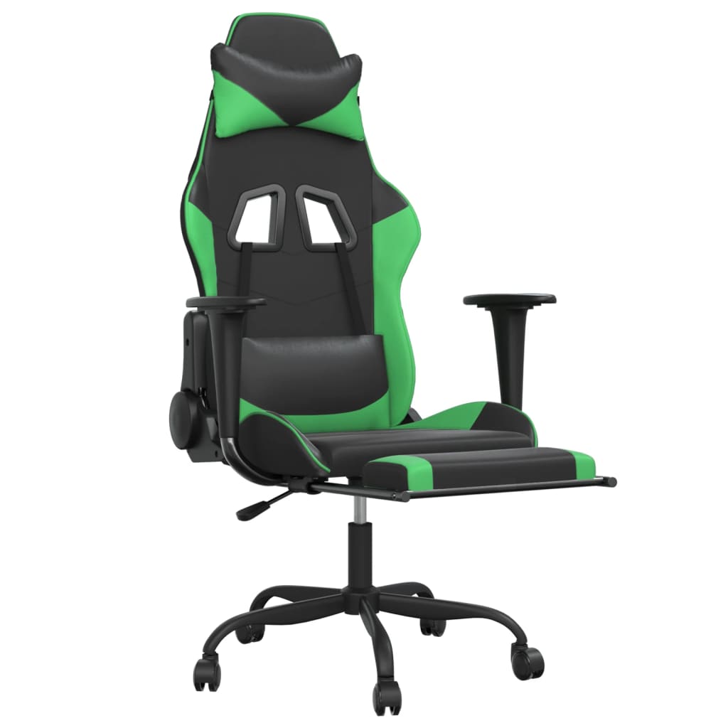 vidaXL Gaming stol z oporo za noge črno in zeleno umetno usnje