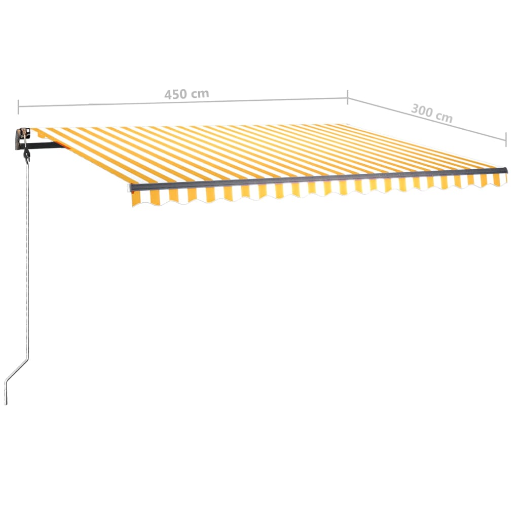 vidaXL Ročno zložljiva tenda z LED lučkami 450x300 cm rumena in bela