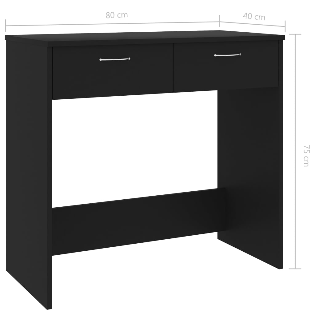 vidaXL Pisalna miza črna 80x40x75 cm iverna plošča