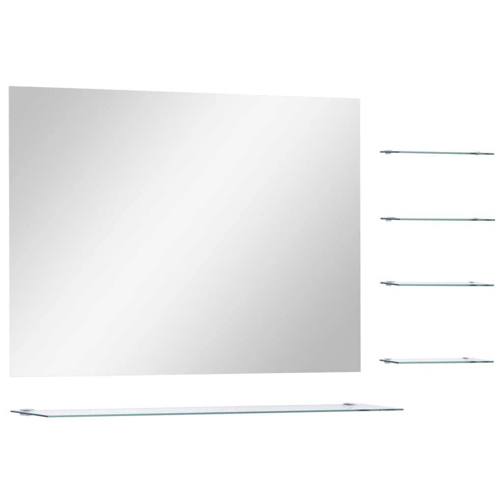 vidaXL Stensko ogledalo s polico 80x60 cm kaljeno steklo