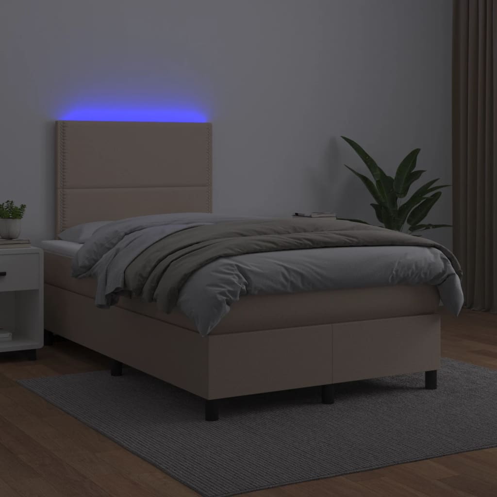 vidaXL Box spring postelja z vzmetnico LED kapučino 120x190 cm