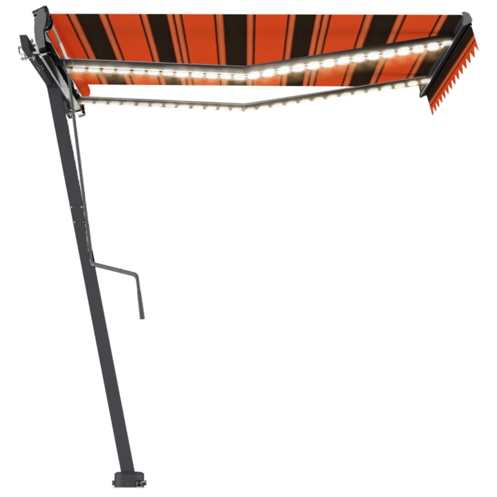 vidaXL Ročno zložljiva tenda z LED lučkami 300x250 cm oranžna in rjava