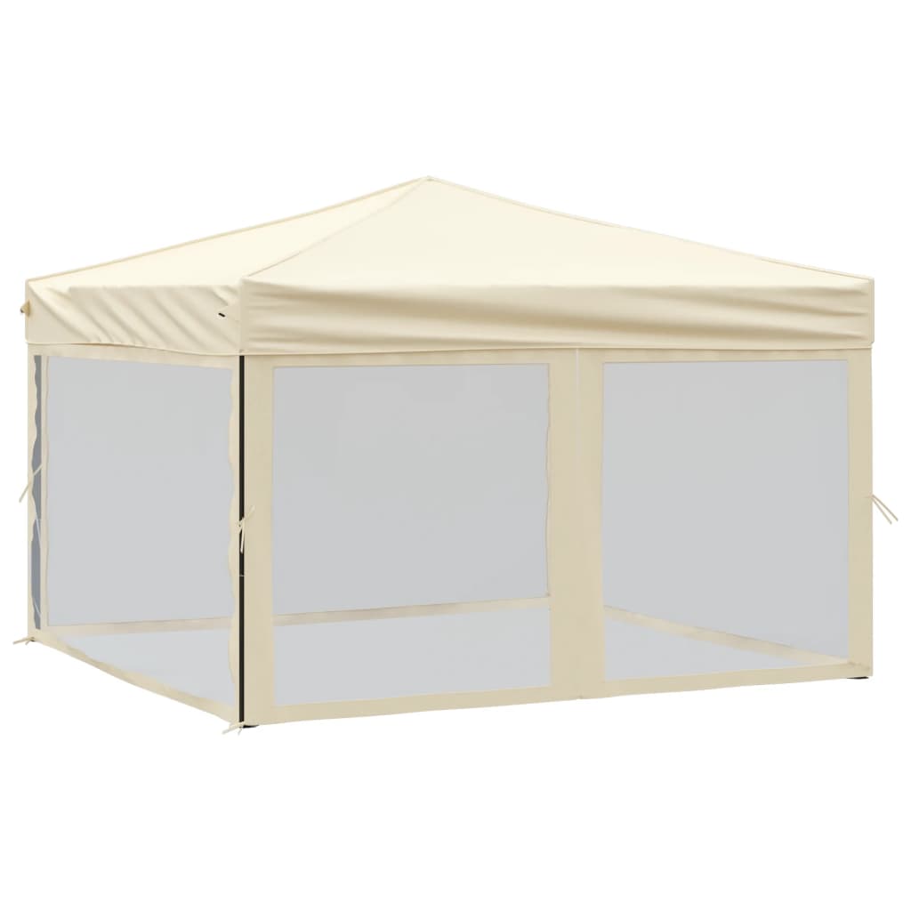 vidaXL Zložljiv vrtni šotor s stranicami krem 3x3 m