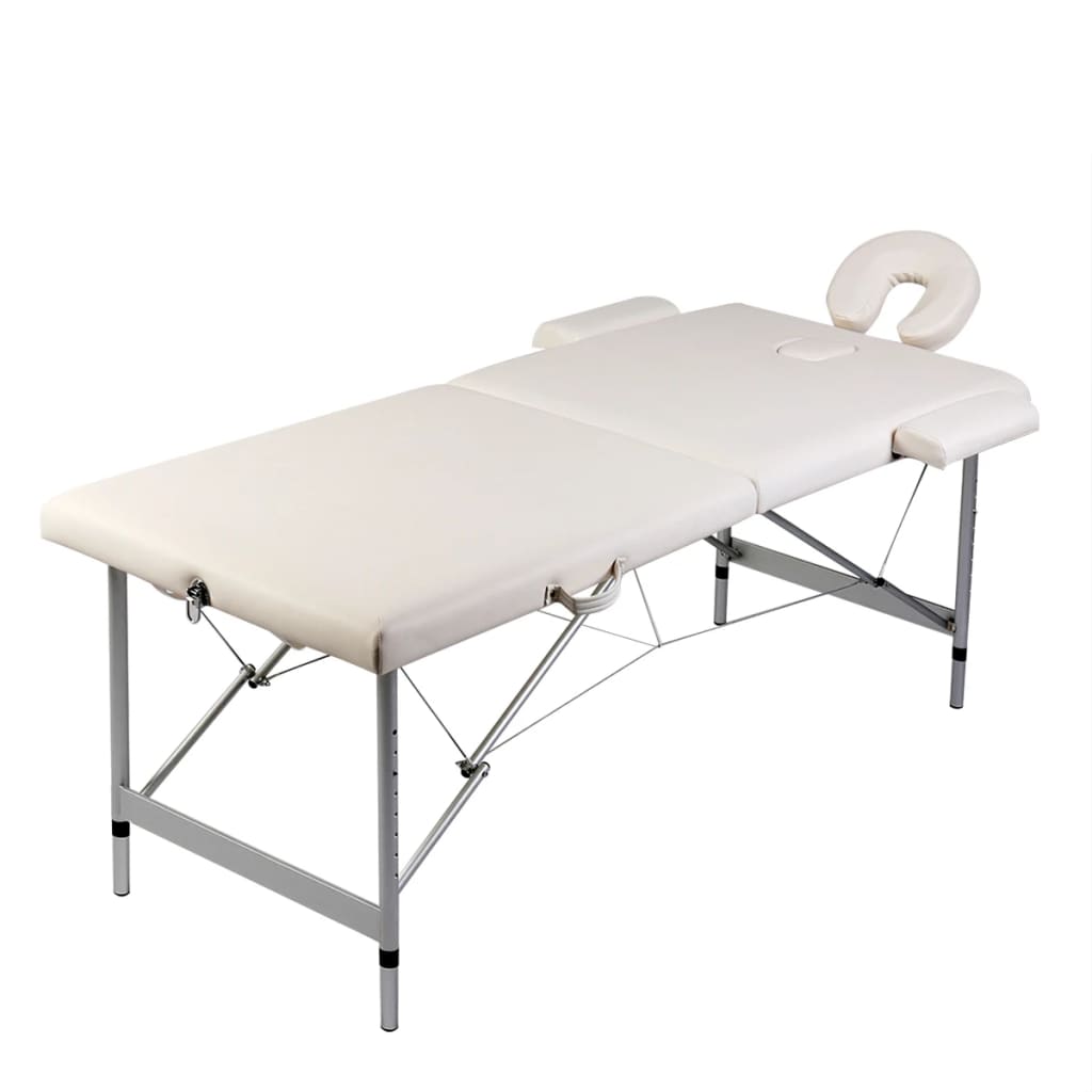 Krem bela zložljiva masažna miza z 2 območji in aluminjastim okvirjem