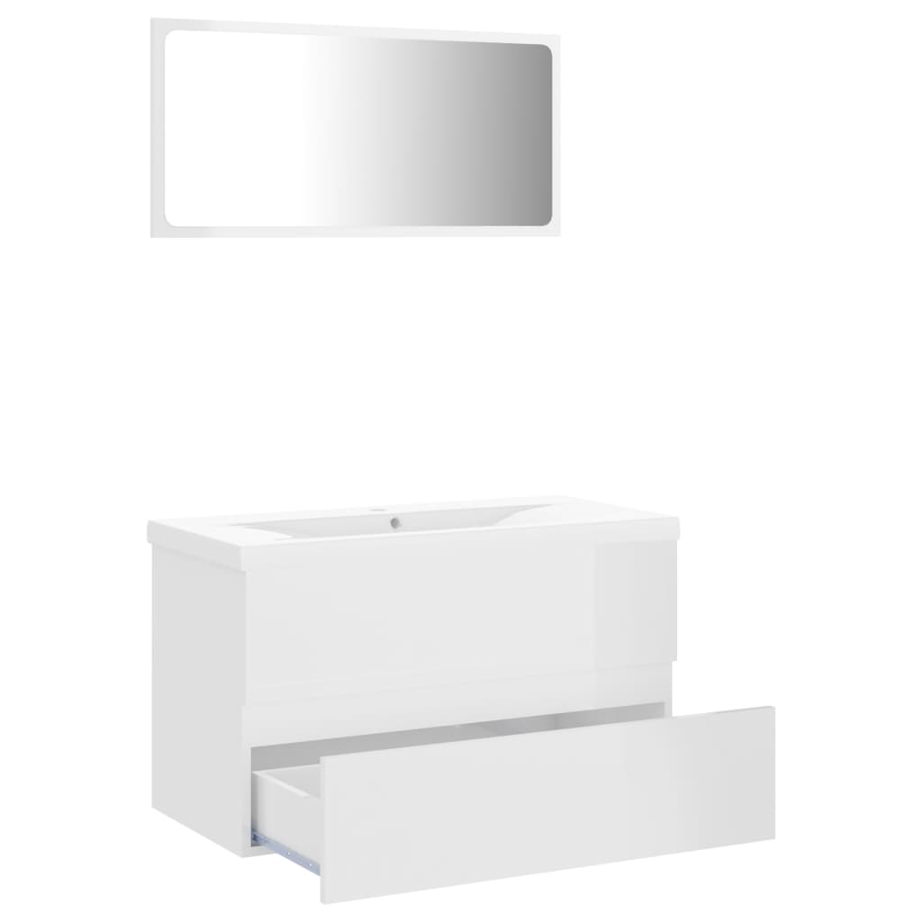 vidaXL Komplet kopalniškega pohištva visok sijaj bele barve iverna pl.