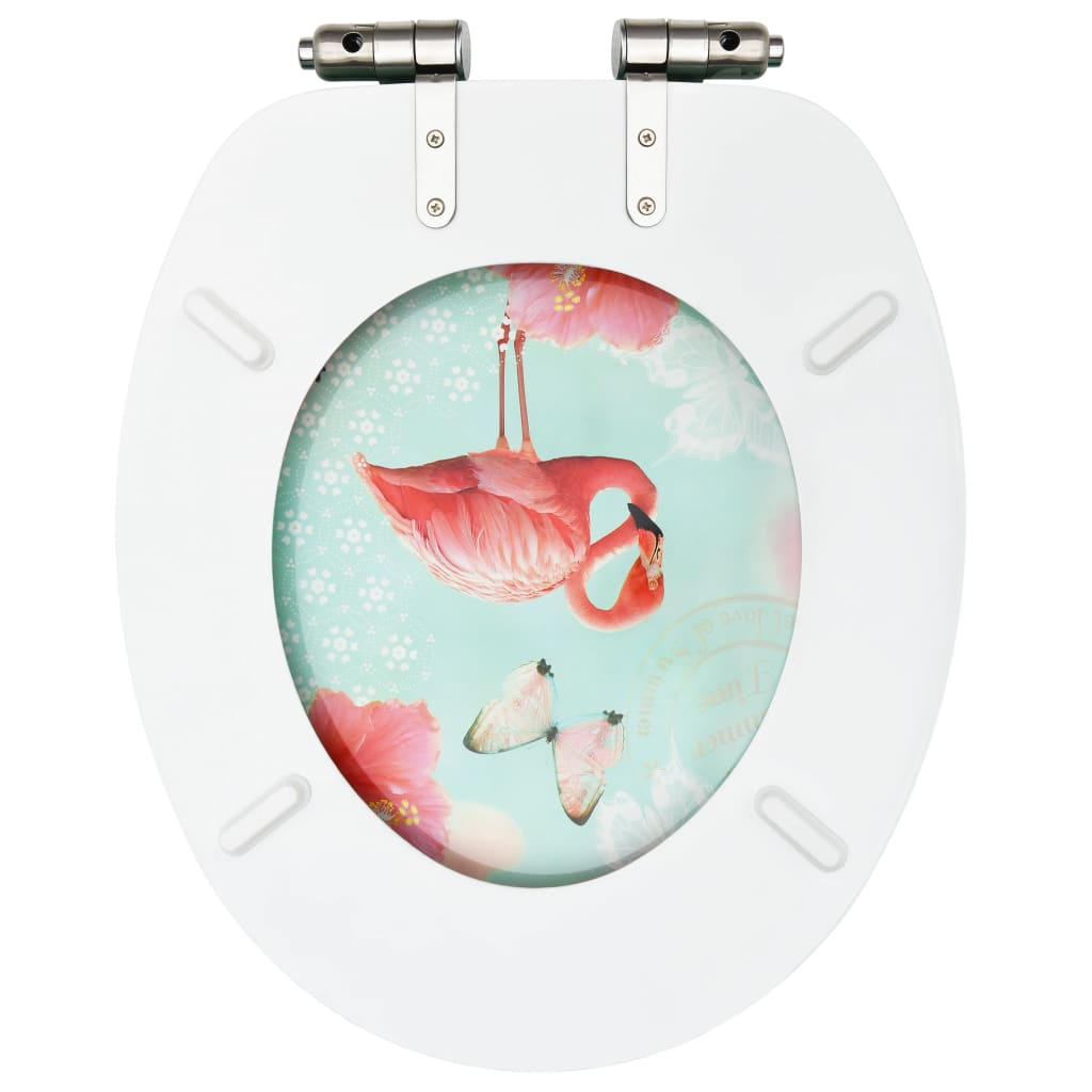 vidaXL Deska za WC školjko s pokrovom 2 kosa mediapan flamingo