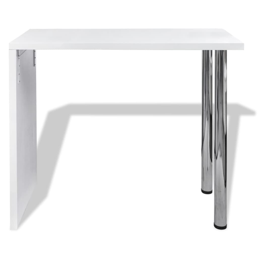vidaXL Barska miza MDF z 2 kovinskima nogama visok sijaj bela