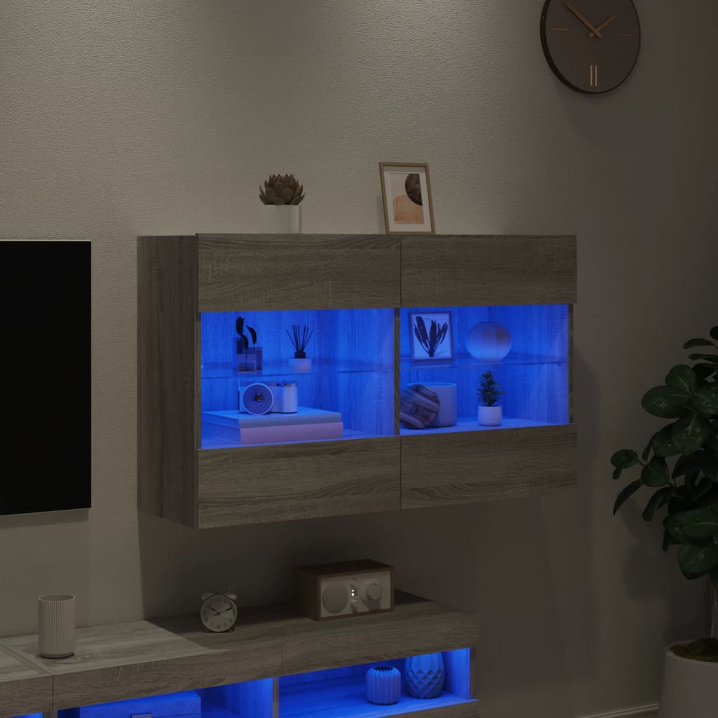 vidaXL Stenska TV omarica z LED lučkami siva sonoma 98,5x30x60,5 cm