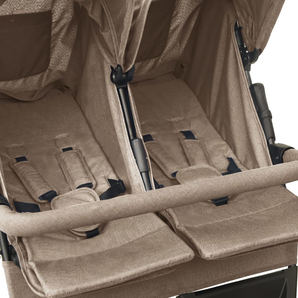 vidaXL Otroški voziček za dvojčke taupe jeklen