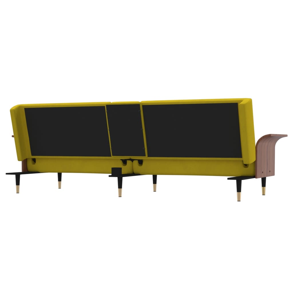 vidaXL Raztegljiv kavč z držali za skodelice rumen žamet