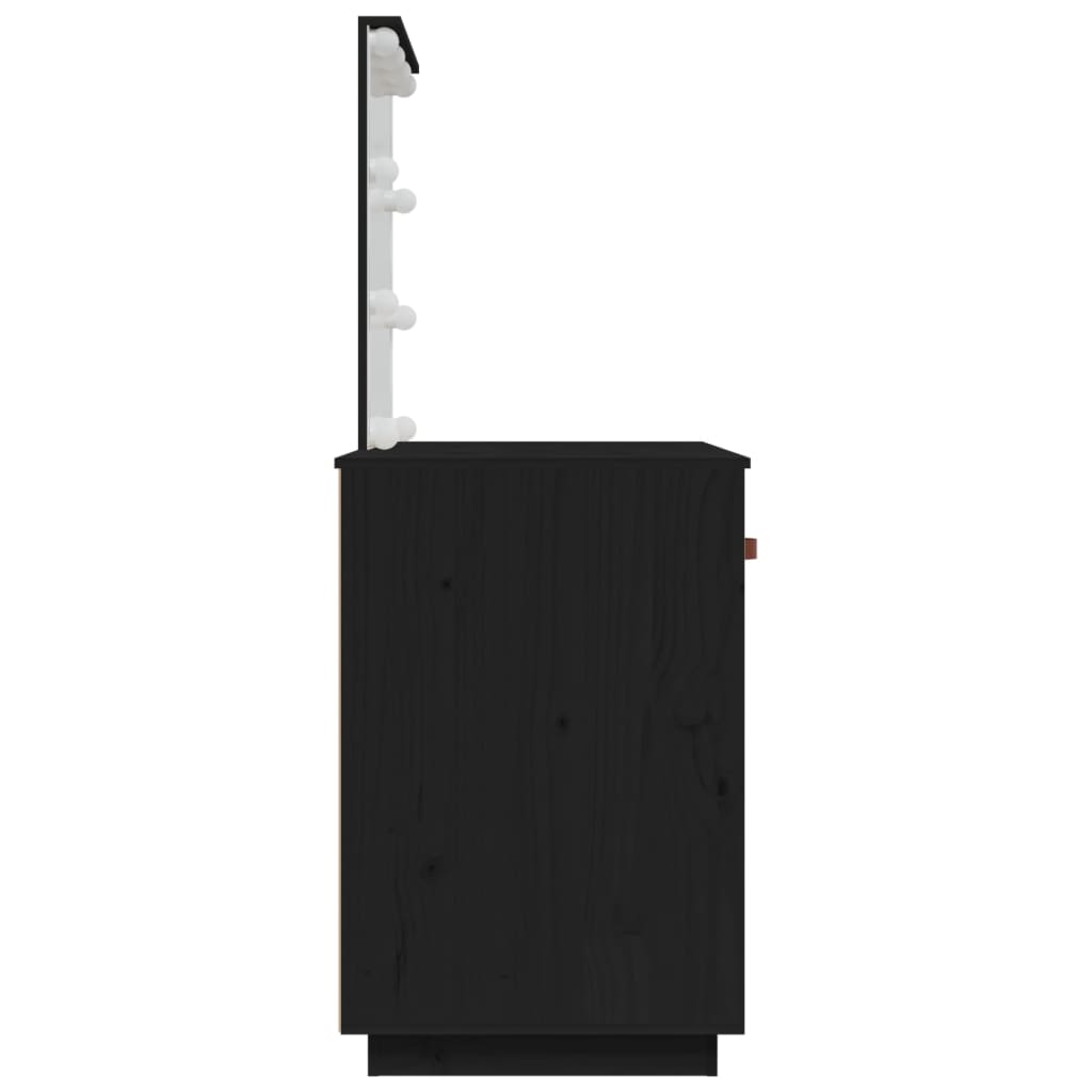 vidaXL Toaletna mizica LED Črna 95x50x133,5 cm trdna borovina
