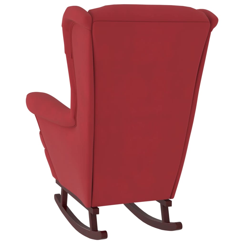 vidaXL Gugalni stol z nogami iz trdnega kavčukovca vinsko rdeč žamet