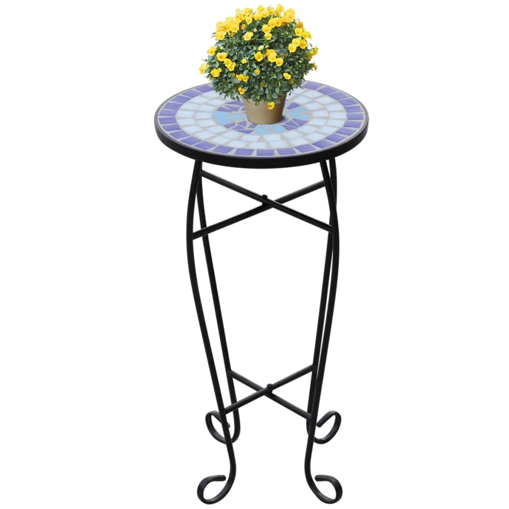 Stranska mizica za rastline mozaik modro bela
