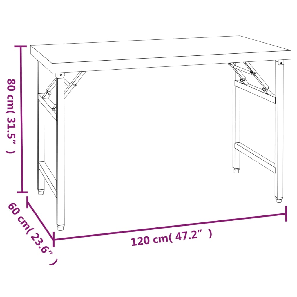 vidaXL Kuhinjska delovna miza s polico 120x60x115 cm nerjaveče jeklo