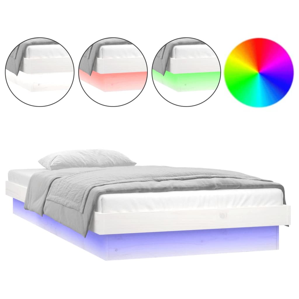 vidaXL LED posteljni okvir bel 90x200 cm trden les