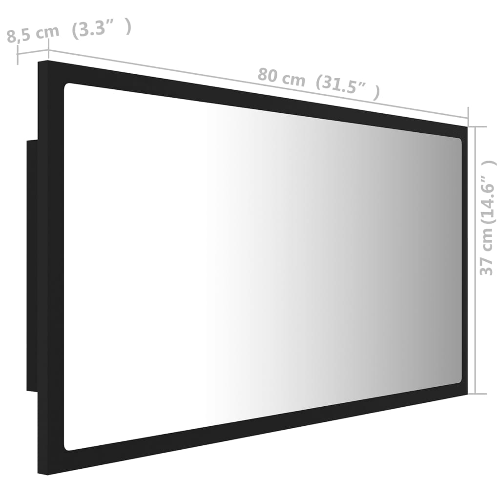 vidaXL LED kopalniško ogledalo črno 80x8,5x37 cm akril