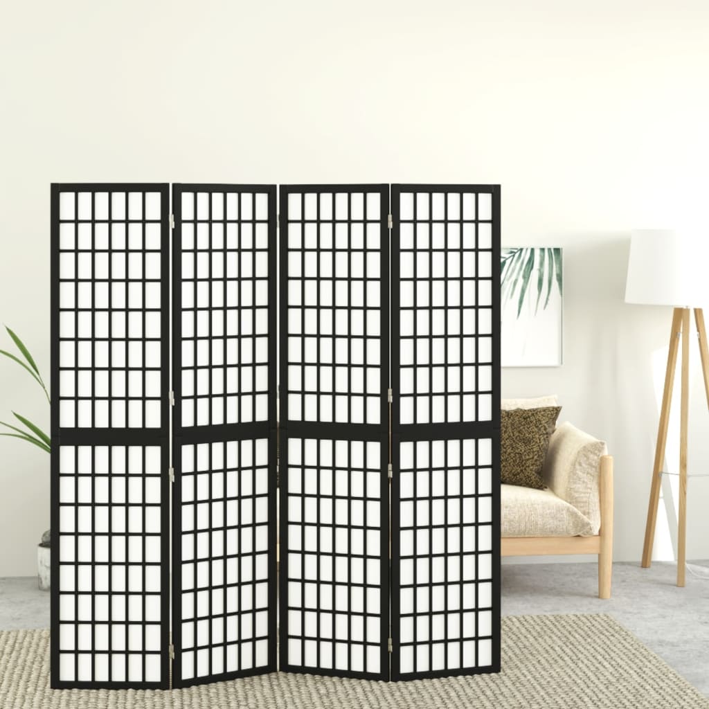 vidaXL Zložljiv 4-delni paravan japonski stil 160x170 cm črne barve