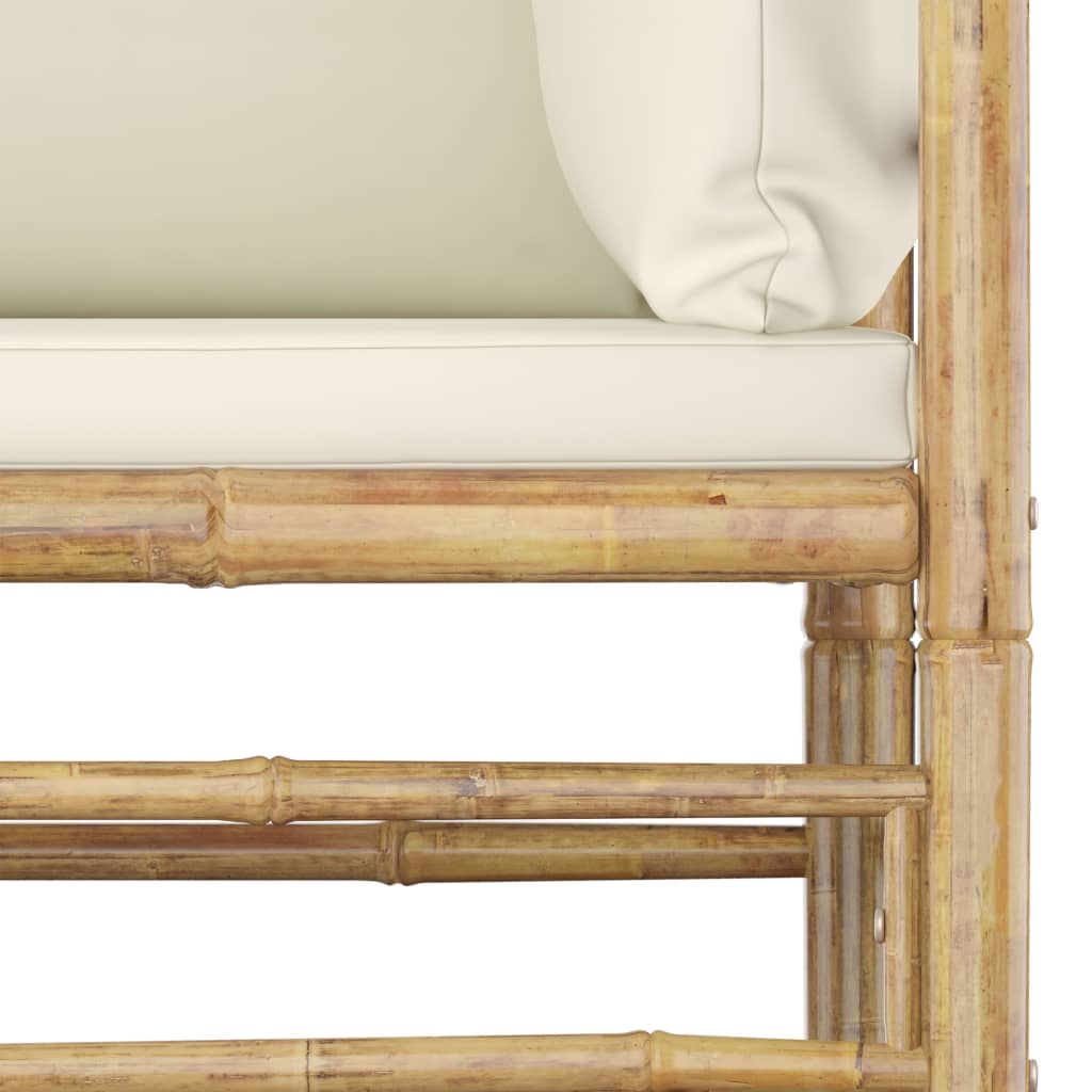 vidaXL Vrtna počivalna garnitura 3-delna kremno bele blazine bambus