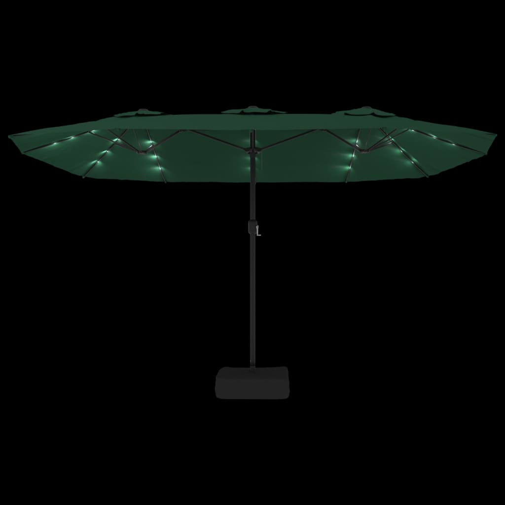 vidaXL Dvojni senčnik z LED diodami zelen 449x245 cm