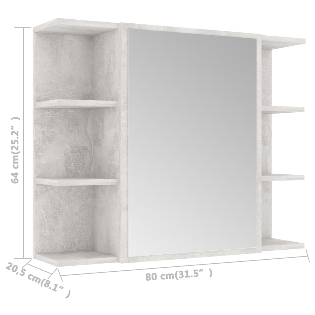 vidaXL Kopalniška omarica z ogledalom betonsko siva 80x20,5x64 cm