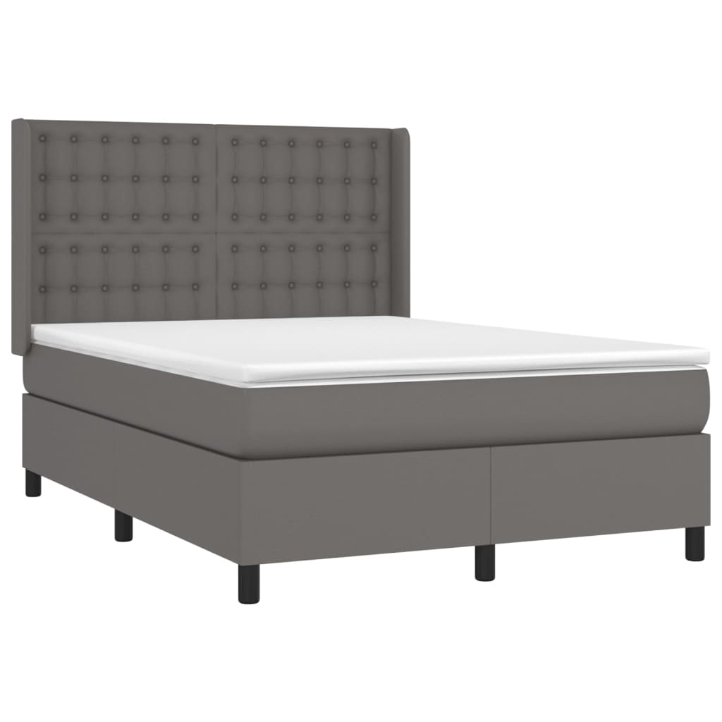 vidaXL Box spring postelja z vzmetnico siv 140x190 cm umetno usnje