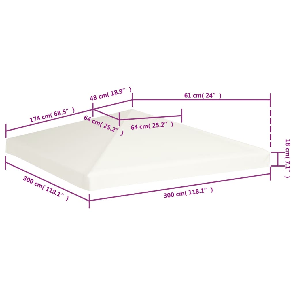 vidaXL Streha za paviljon 310 g/m² 3x3 m kremno bela