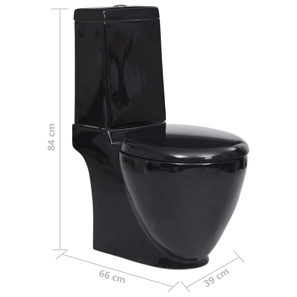 vidaXL Keramična WC školjka okrogla pretok vode spodaj črna