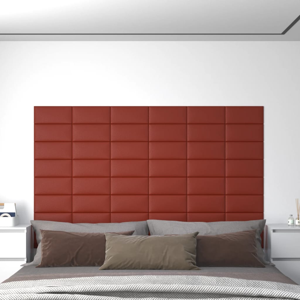 vidaXL Stenski paneli 12 kosov vinsko rdeči 30x15 cm um. usnje 0,54 m²