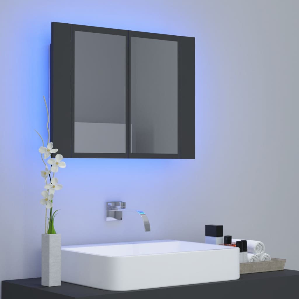 vidaXL LED kopalniška omarica z ogledalom siva 60x12x45 cm akril