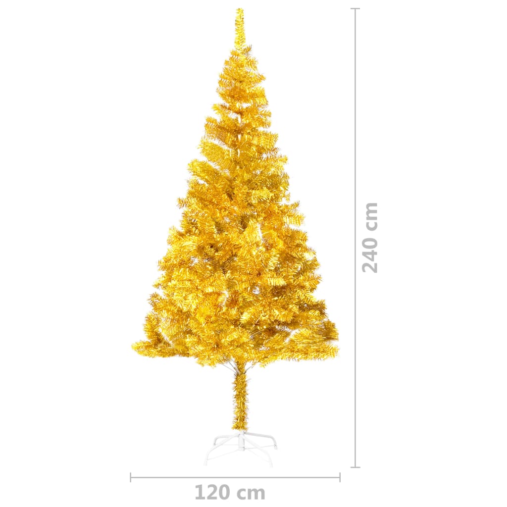 vidaXL Umetna osvetljena novoletna jelka s stojalom zlata 240 cm PET